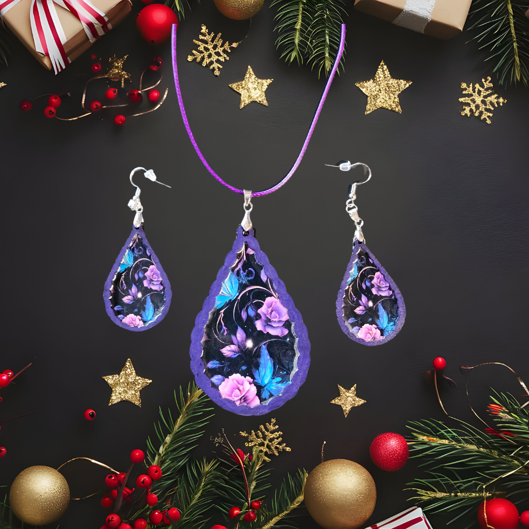 Dark Florals Necklace and Earring Set