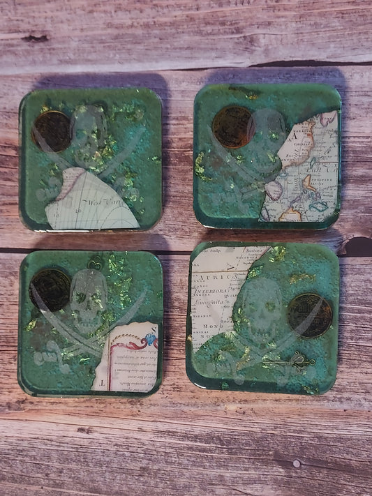 Square Pirate Coasters- Set of 4