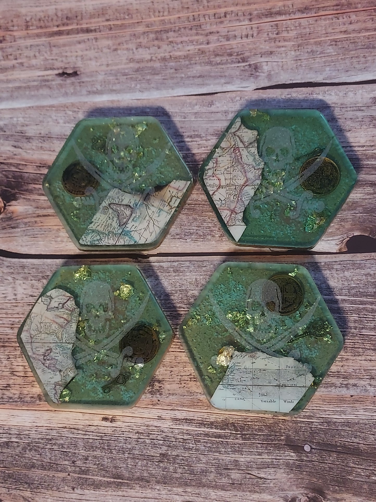 Hexagonal Pirate Coasters- Set of 4