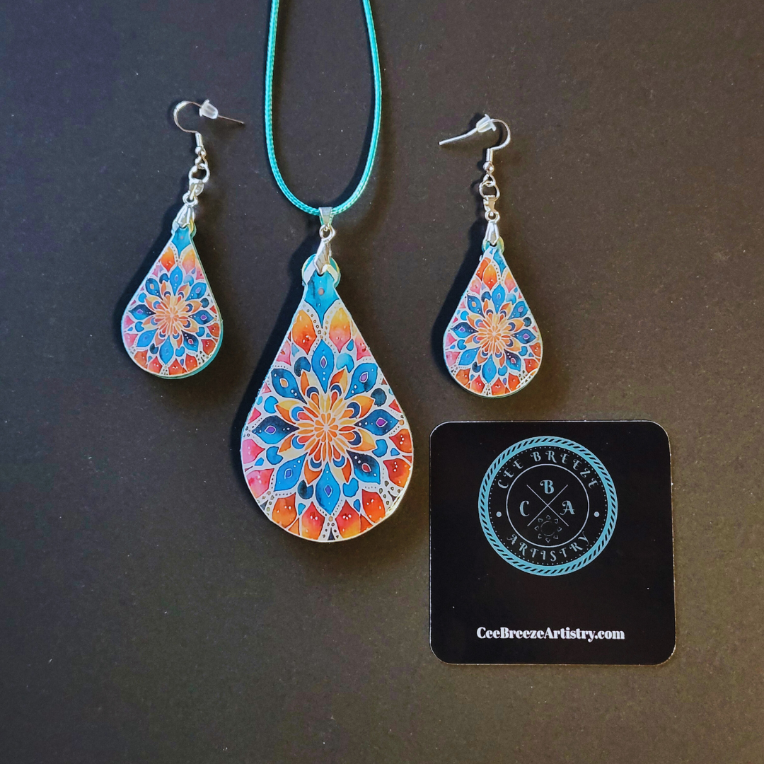 Blue Mandala Necklace and Earring Set