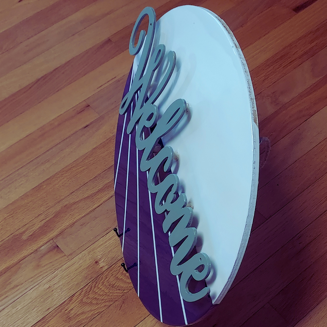 Floating Welcome Sign (Purple and White)