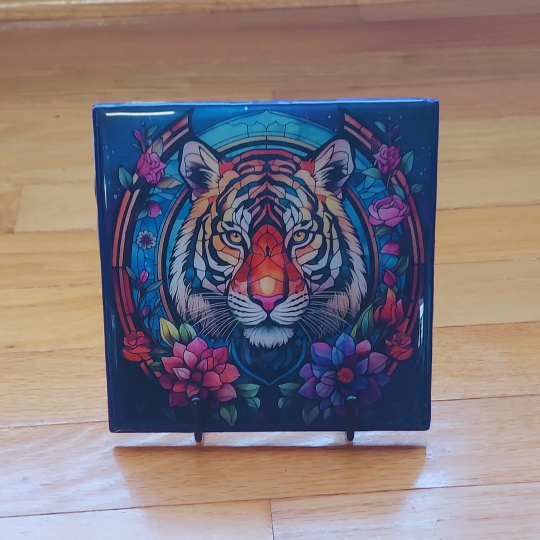 Stained Glass Tiger Display Art