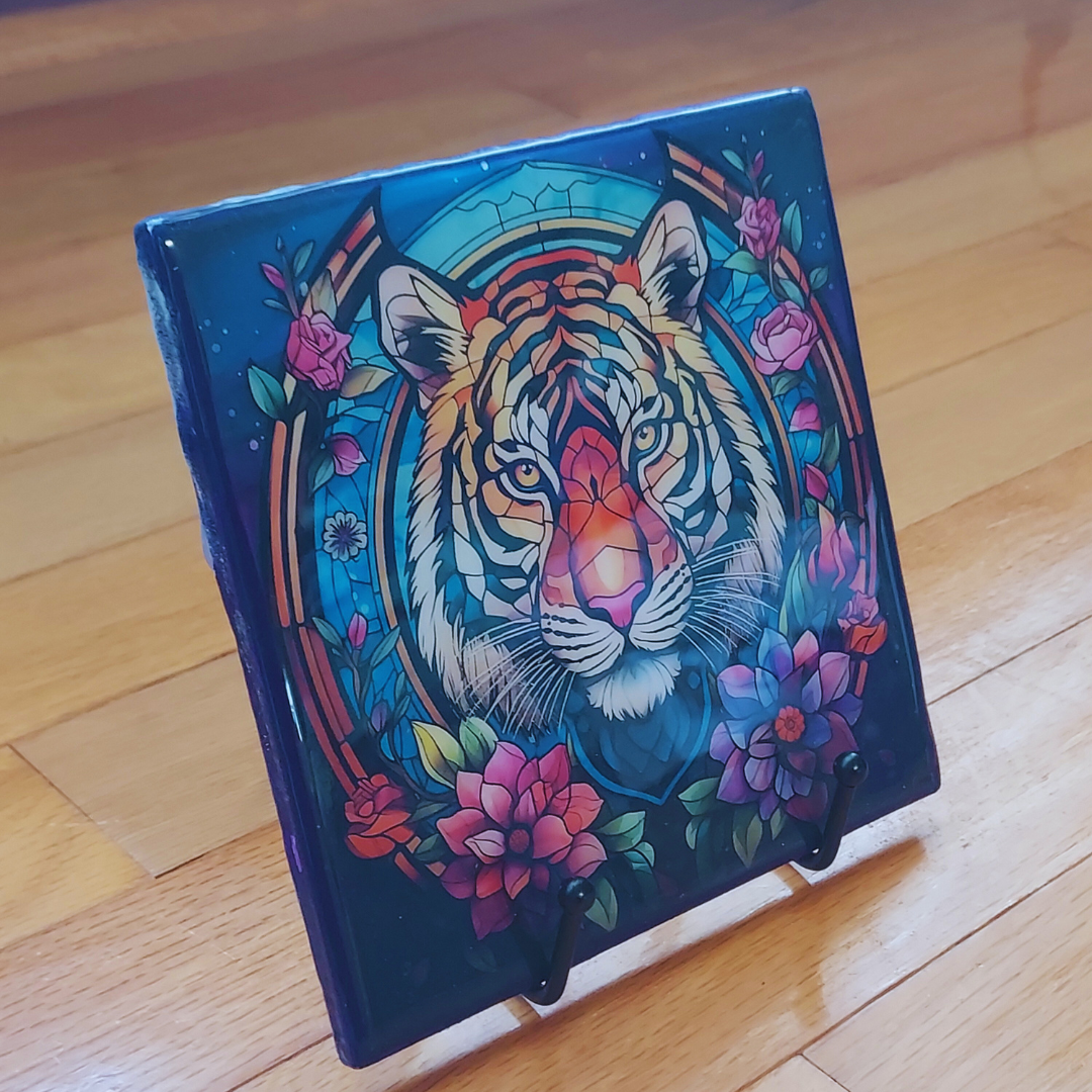 Stained Glass Tiger Display Art