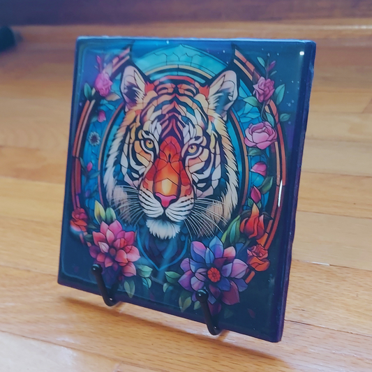 Stained Glass Tiger Display Art